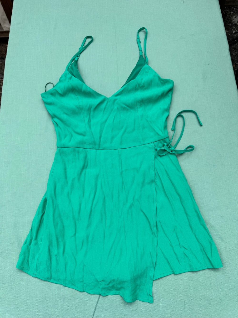 Superdown Emerald Green Satin Wrap Mini Dress Side Tie Size M